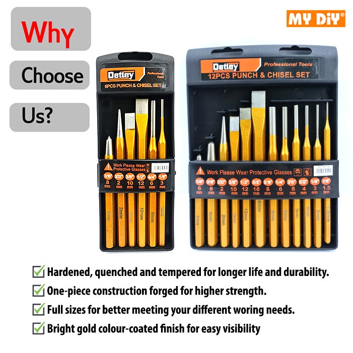 MYDIYHOMEDEPOT DETLEY 6pcs Pin Punch Set 12pcs Cold Chisel and Pin