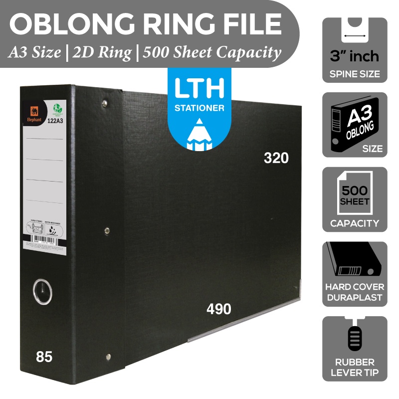 LTH ABBA / Elephant Lever Arch File Ring File 3" Inch A3 Oblong Size ...