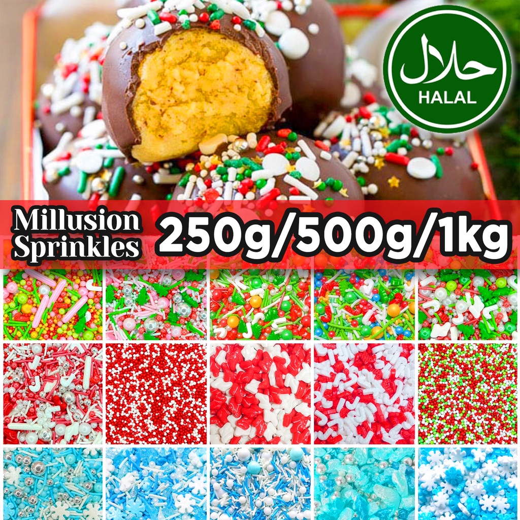 Millusion Xmas Christmas Mix Cake Sprinkles Halal Cake Decoration Manik Kek Murah Topping Gula Hiasan Raya Bakery Color