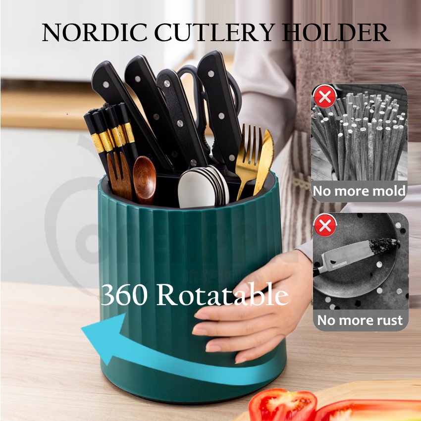 Cutlery Holder 360° Rotating Multifuntion Knife Chopstick Holder Spoon Fork Holder Kitchen Knife Holder Bekas Sudu