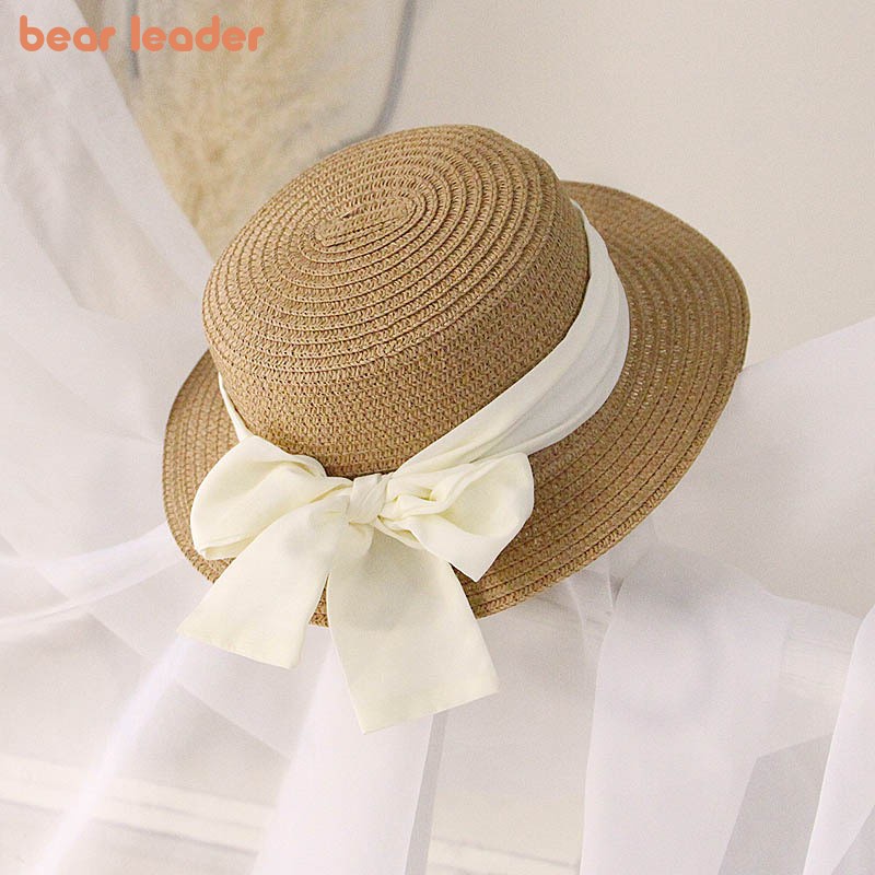 Bear Leader Girl Summer Straw Hat 2024 New Fashion Baby Bow Hat