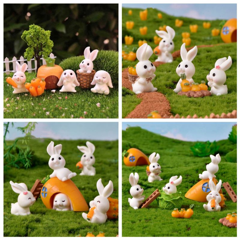 （EE) PVC Mini Bunny Rabbit Ear Figurines Rabbit & Carrot Cake Topper Decoration Resin 兔子系列蛋糕装饰摆件配件