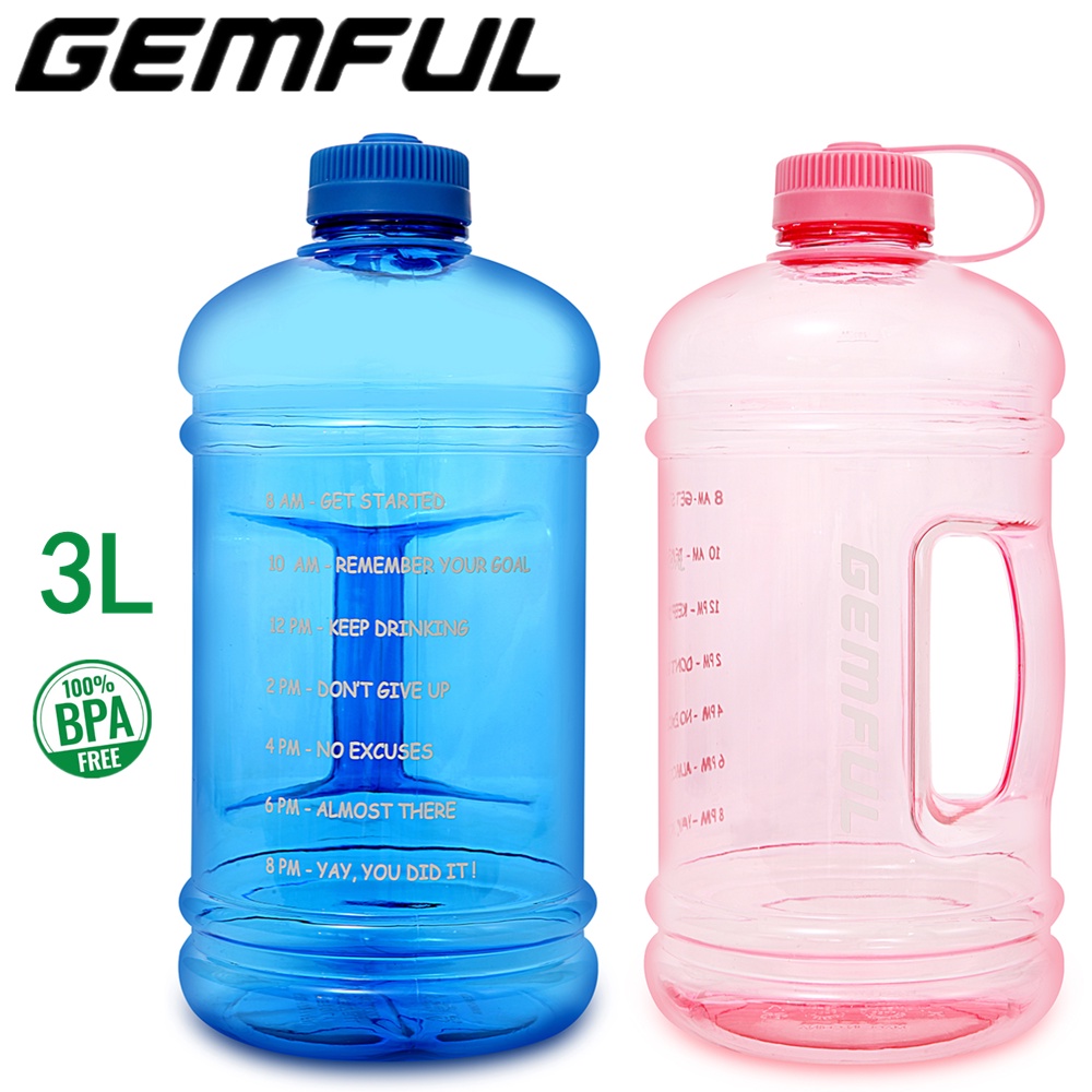 Gemful 3L Large Water Bottle Jug BPAFree Big Water Container Sport