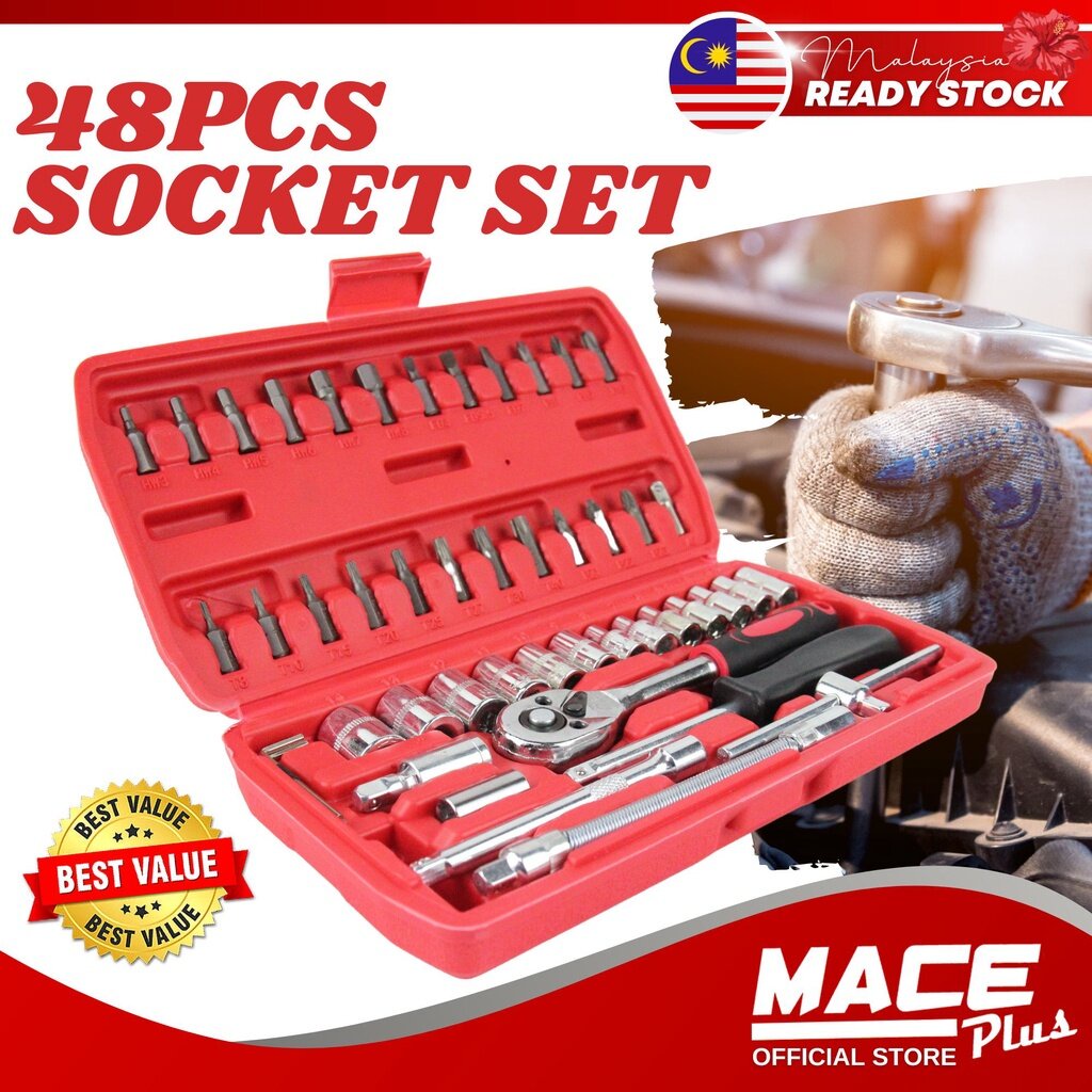 48pcs 1/4 Inch Socket Set Hand Tool Ratchet Set Tool Kit Hand Repair