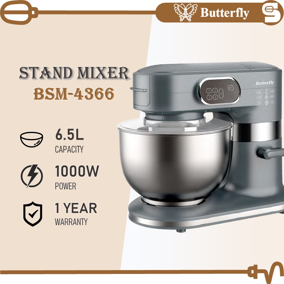 BUTTERFLY Stand Mixer BSM4366 (6.5L/1000W) Electronic Touch Pad 5