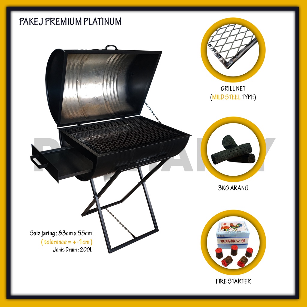 BBQ Grill Outdoor Drum Set Tong Drum 200L BBQ Set Complete With Sliding