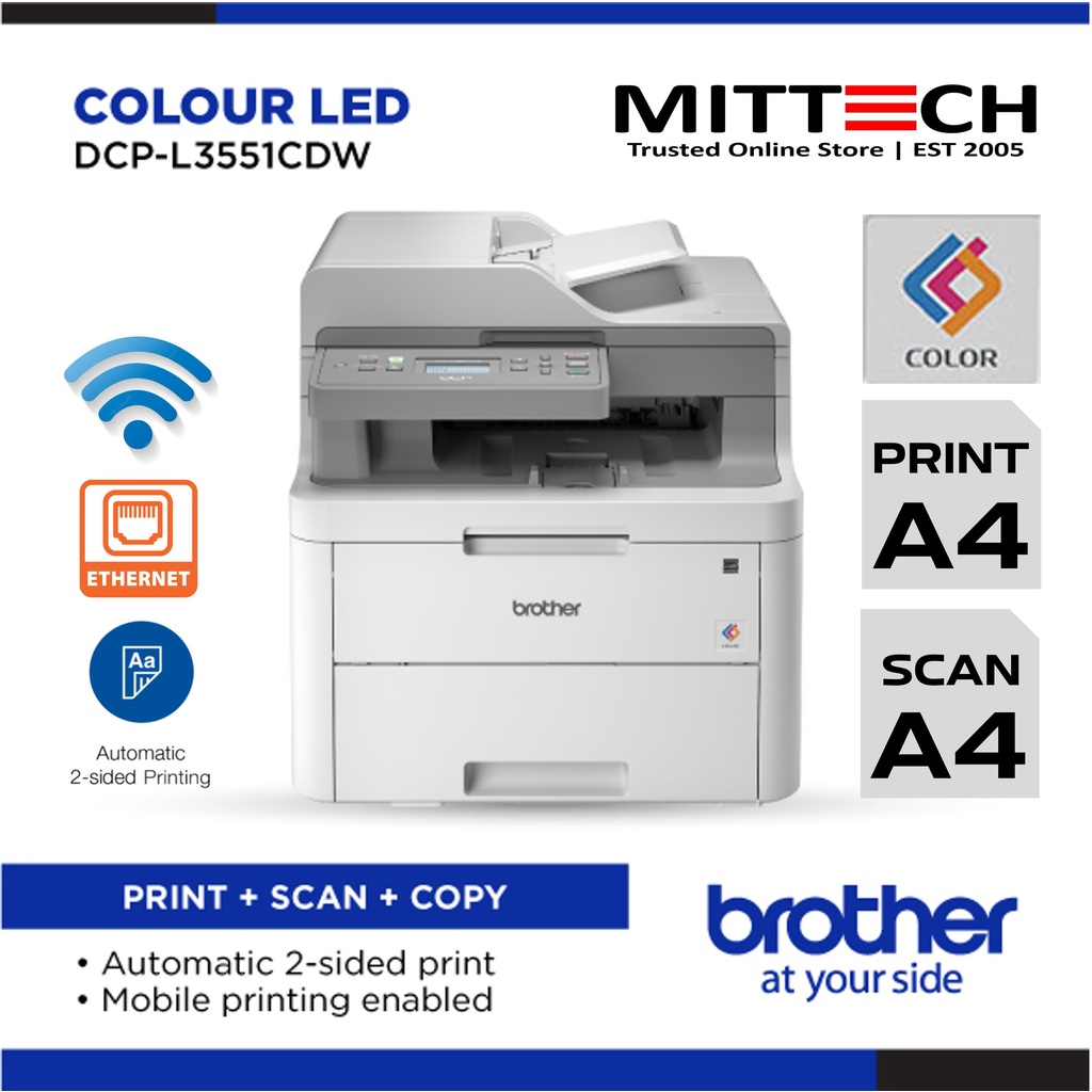 Brother DCPL3551CDW 3in1 Wireless Colour LED Laser Printer Auto 2
