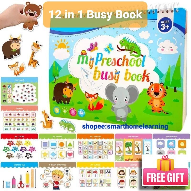 Busy Book 12 in 1 My Preschool Quiet book Buku Latihan PraSekolah ...