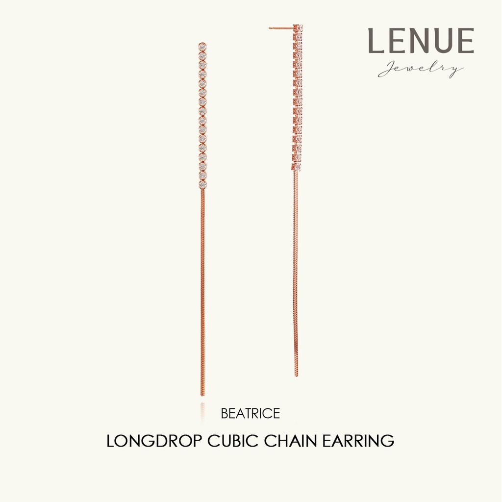 [LENUE Jewelry] Beatrice Long Drop Chain Cubic Earrings - 14K Gold Plated 925 Sterling Silver - Netflix's K-drama Love (ft. Marriage and Divorce) as Boo Hye-ryung Earrings