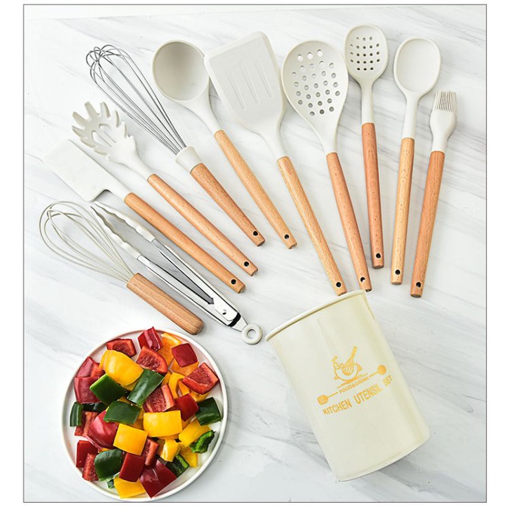 【READY STOCK】HAHO White Kitchen Cookware Set Cooking Tools Silicone Cooking Utensil Set Senduk Viral Sudip Spatula