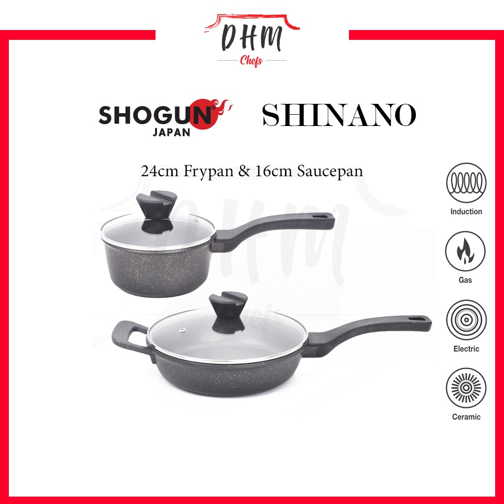 Shogun 24cm Shinano Marble Frypan & 16cm Saucepan with Lid Frying