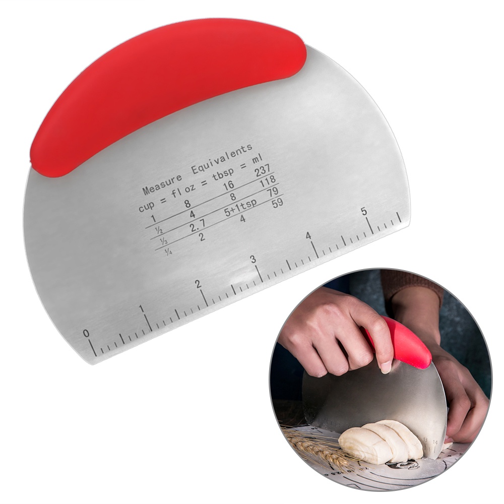 Stainless Steel Dough Cutter with Scale Pastry Scraper Chopper Pizza Divider Semicircular Bread Separator