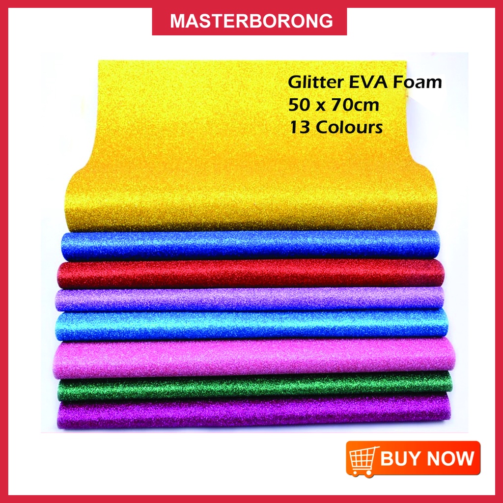 masterborong EVA Glitter Foam Sheet Sponge Foam EVA 50x70cm Serbuk Glitter EVA DIY Craft Mat 2mm