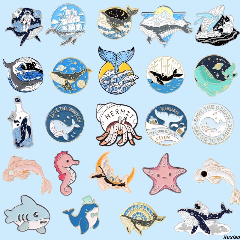 50 styles of marine animal lapel pins space astronaut shark marine protection whale pins enamel brooch souvenirs for friends