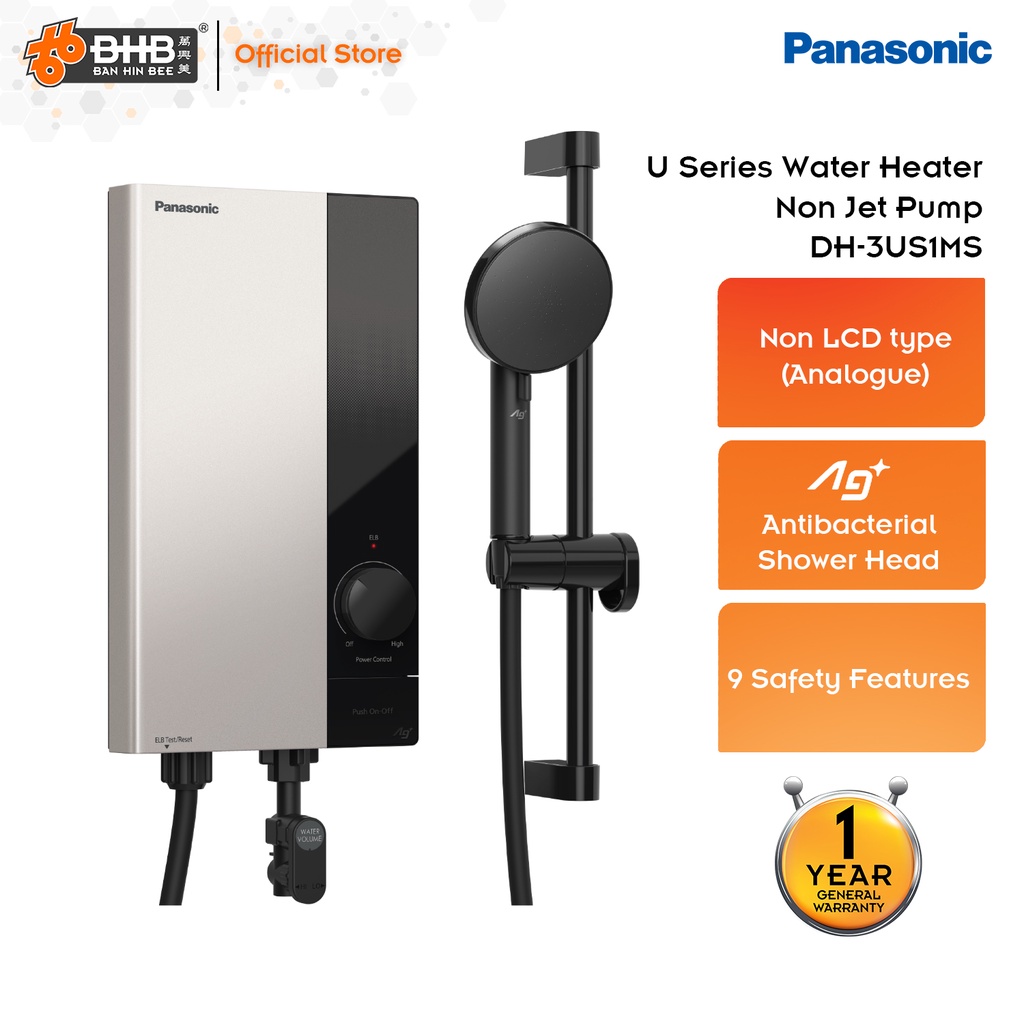 Panasonic DH3US1MS U Series Non Jet Pump Water Heater with Ag+ Anti