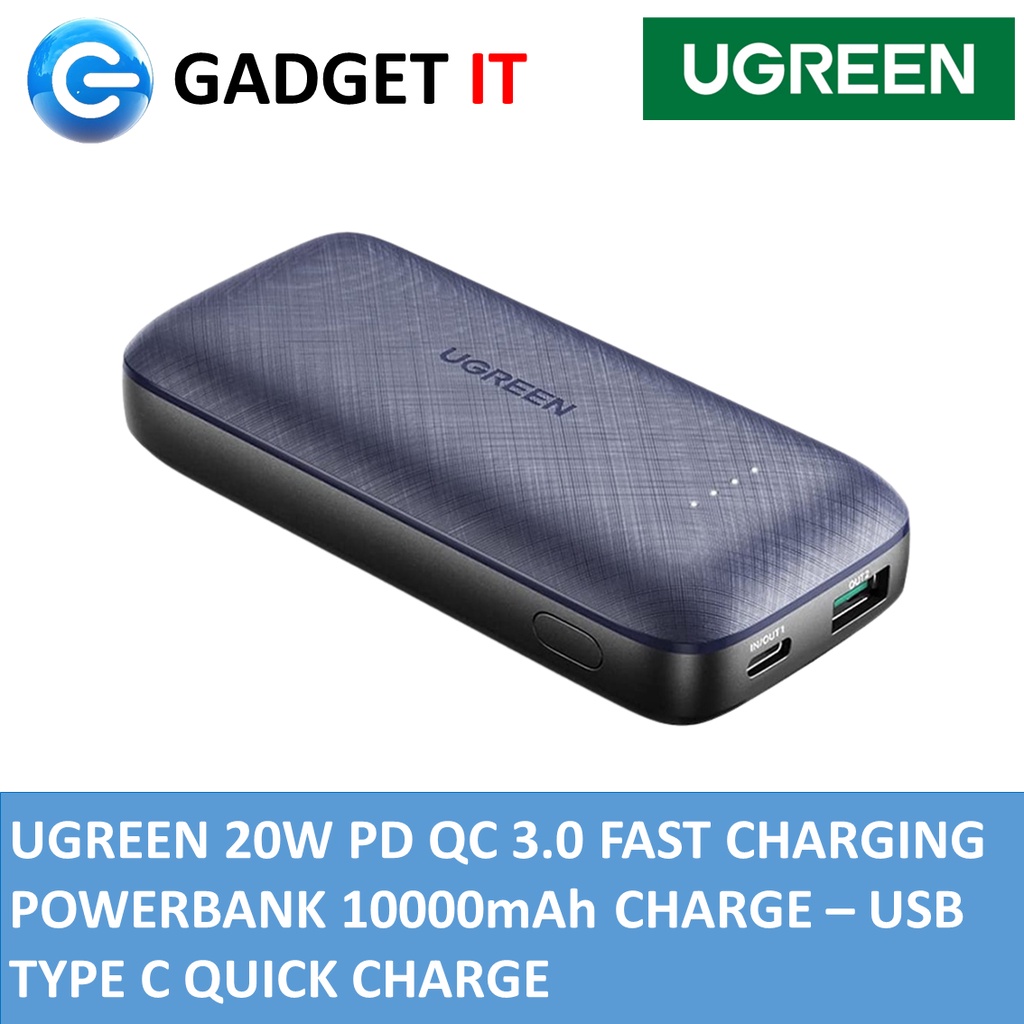 UGREEN 10000mAh PD POWERBANK PD20W USB TYPE C PORTABLE CHARGER WITH QC