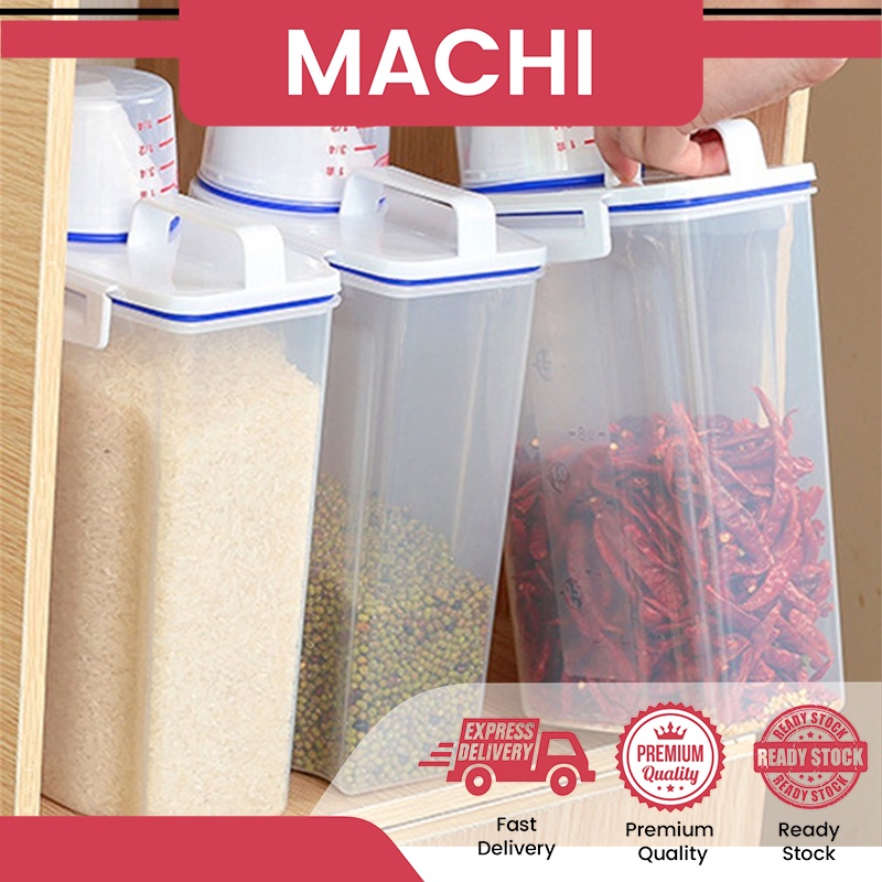 2L Food Container Dispenser Washing Plastic Storage Box Cereal Grain Rice Kitchen Container Measuring Cup Bekas Beras 米桶