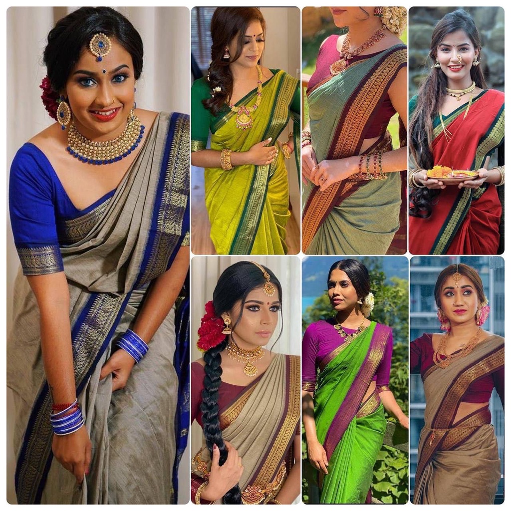 ( READY TO WEAR) Hot Selling Soft Cotton Silk Saree With Contrast Blouse / Wedding Saree For Women / Bridesmaid Saree