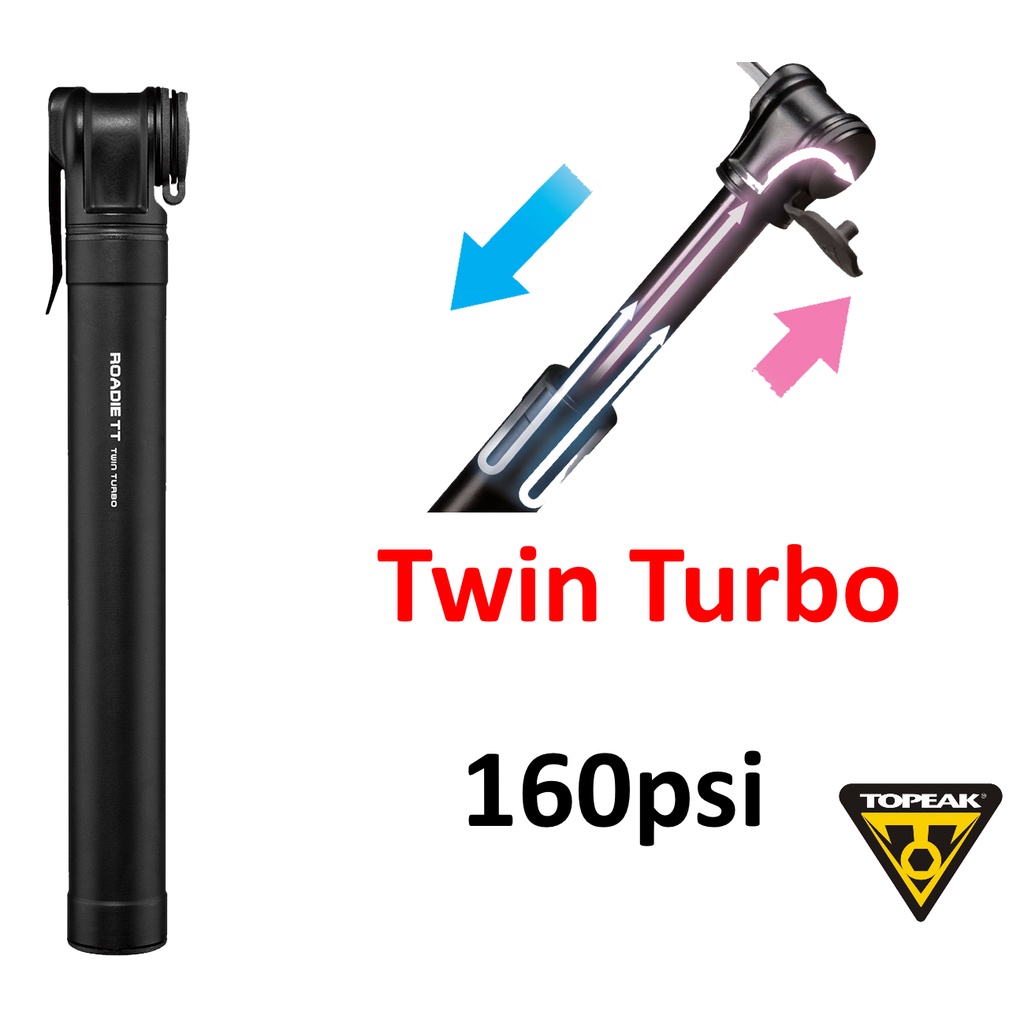 Topeak Mountain TT Twin Turbo Mini Pump – 120psi, Frame-Fit, Presta/Schrader, Black