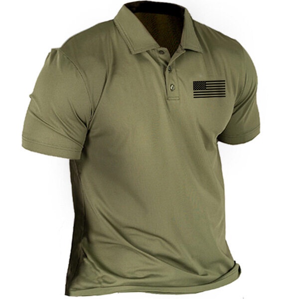 KEFITEVD Men's Long Sleeve Polo Shirts Military Work Tops Button Down Army Safari T-Shirt with Zipper Pocket 