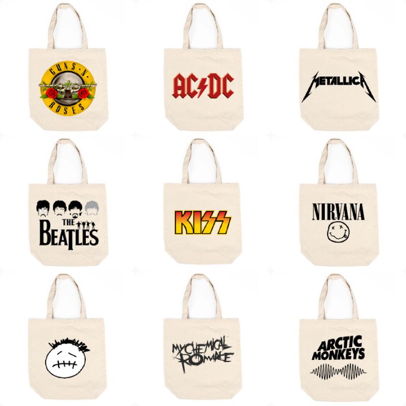 Tote Bag Music Rock Band Rolling Stone/GNR/Metallica/ACDC/RHCP/The Beatles/Nirvana Canvas Bag [Ready Stock]