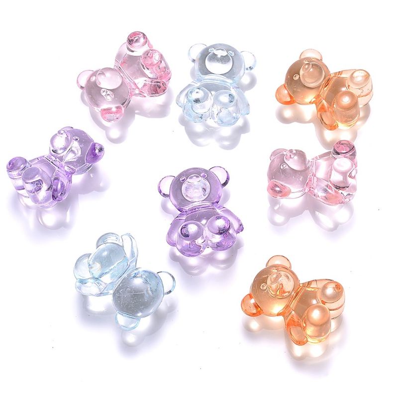 (Ready Stock) 10pcs Mix Transparent Jelly Bear Rabbit Beads Accessories Handicraft Jewellery Cute Handmade Bead Beruang