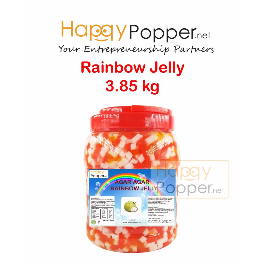 Happypopper Coconut Rainbow Jelly QQ Color Jelly Q Jelly Cendol Topping 3.8 Kg Pelangi Jeli Bubble Tea Dessert三色椰果 Q果 果冻