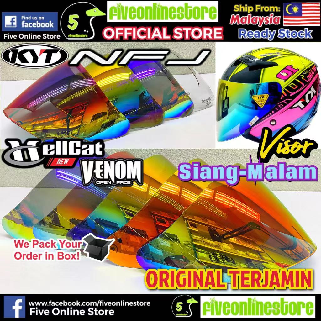 KYT NFJ / Venom / Hellcat Siang Malam Visor anti UV Scratch Cermin KYT Ori Day Night Open Face Helmet lip & Ventilation