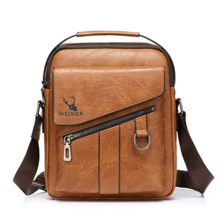 Naudamp Men's Shoulder Bag PU Leather Business Messenger Bag Leisure Travel Crossbody Multi Pockets Handbag Purse 