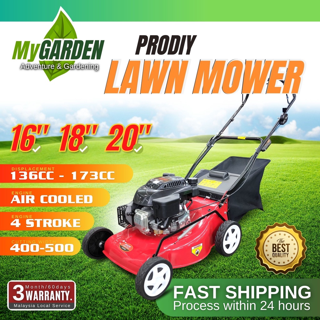 Prodiy 16" 18" 20" Lawn Mower Mover Petrol Grass Cutter Come With Grass Basket Collector Mesin Potong Rumput