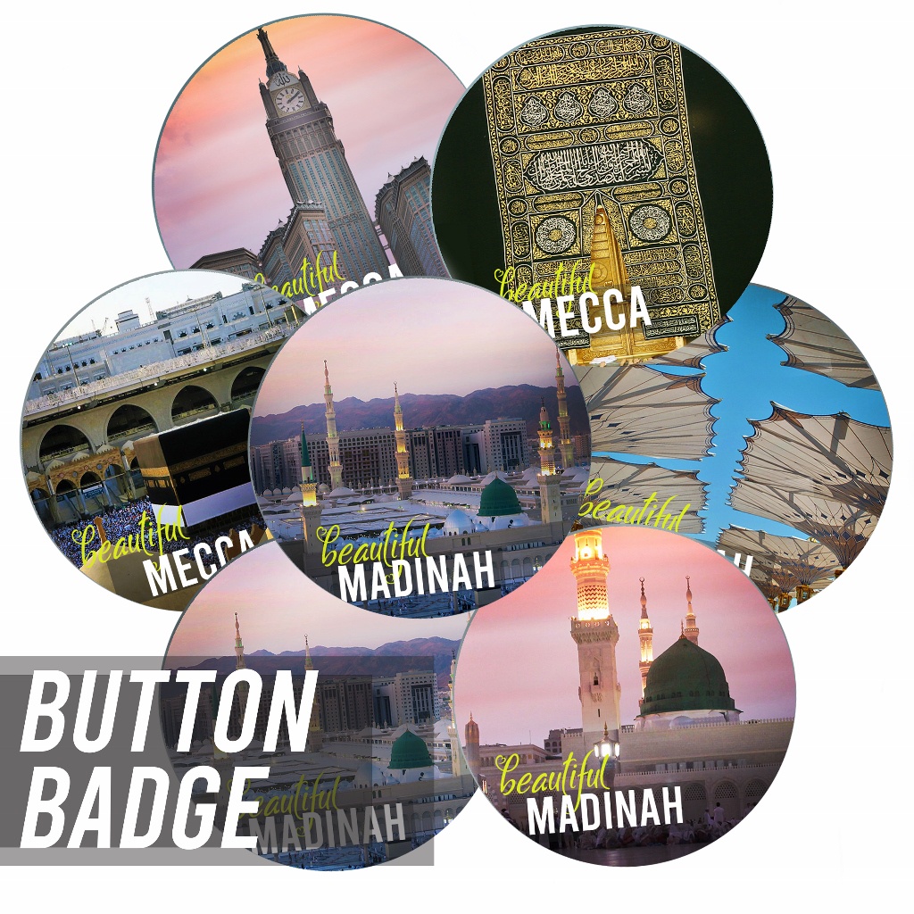 Button Badge Mekah Madinah Haji Umrah Souvenir Gift 50 mm