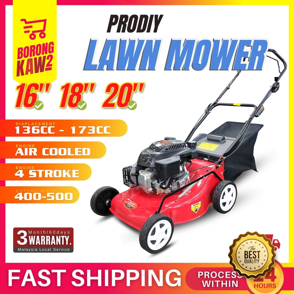 Prodiy 16" 18" 20" Lawn Mower Mover Petrol Grass Cutter Come With Grass Basket Collector Mesin Potong Rumput