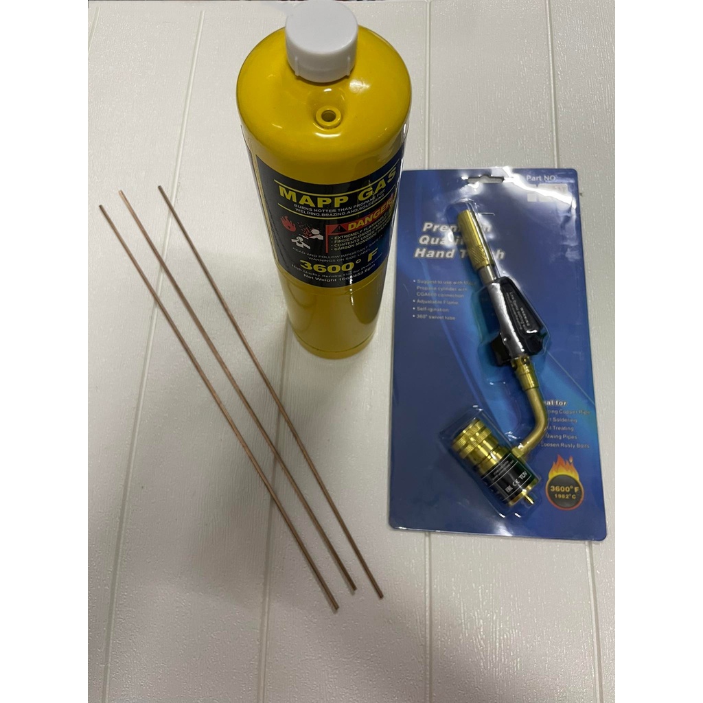 FULL SET MAPP GES + SINGLE TORCH 707 GUN + COPPER ROD BRAZING SOLDERING PROPANE WELDING PLUMBING