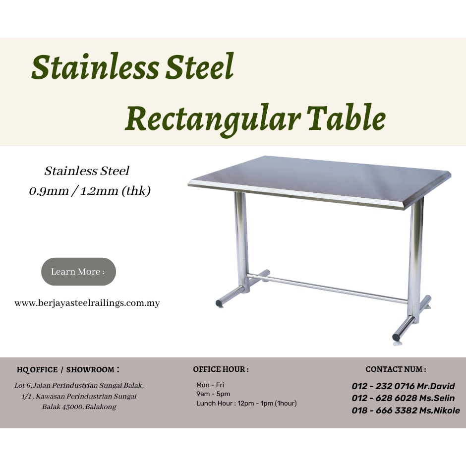 Mamak Table/ Stainless Steel Rectangular Table With Stainless Steel Top