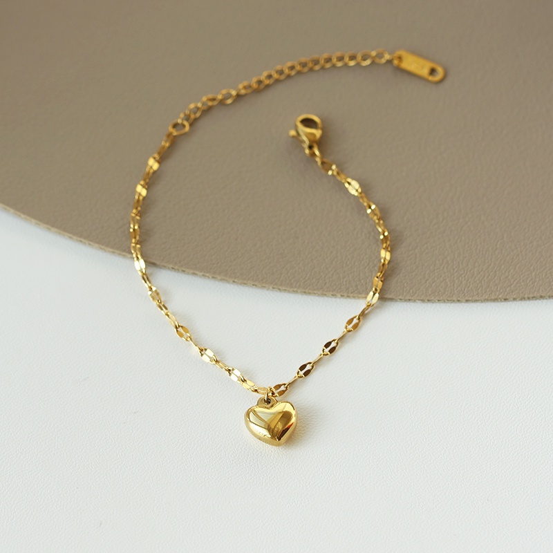 Korean Style Fashion Gold Heart Pendant Bracelet Temperament Vintage Metal Thin Chain Heart Bracelet