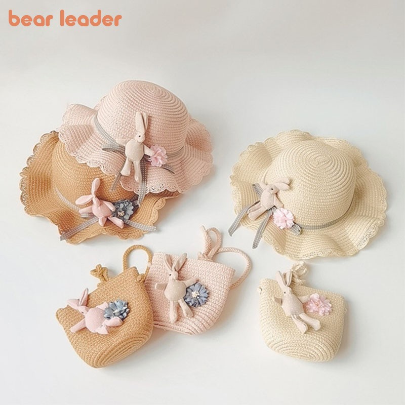 Bear Leader Children's Straw Hat+bag Combination Summer Korean Sunshade Sunscreen Cool Hat Sun Hat Beach Hat Baby Straw Hat