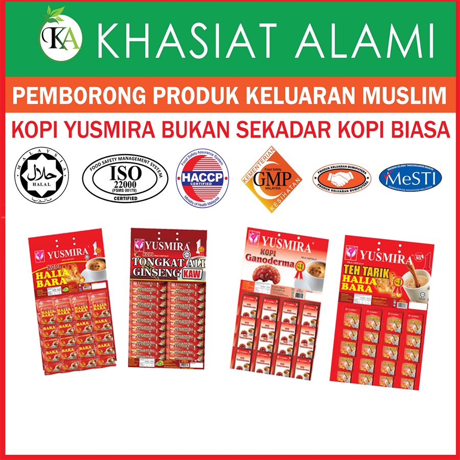 (Borong) Kopi Papan Yusmira Halia Bara, Tongkat Ali, Ganoderma & Teh Tarik Halia Bara