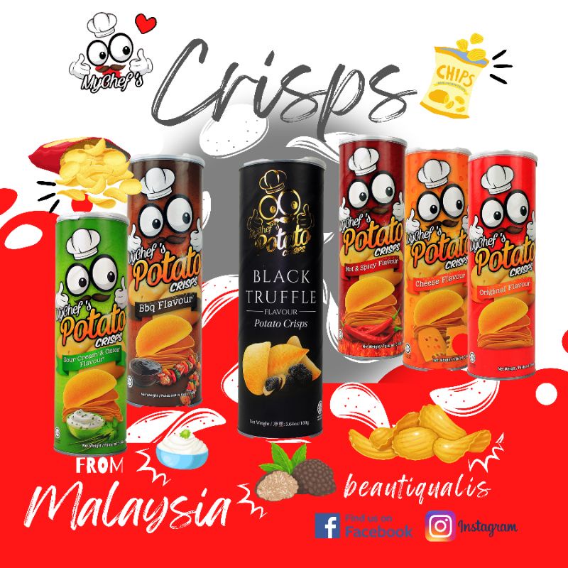 My Chef's Potato Crisps Black Truffle, Hot & Spicy, Sour Cream & Onion