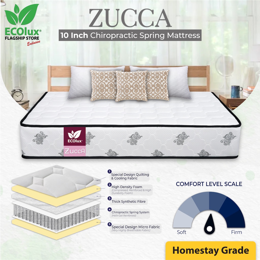 FREE SHIPPING Ecolux Zucca 10inch (Best Seller) Chiropractic Spring Mattress/Tilam-Queen/King/Single/Super Single