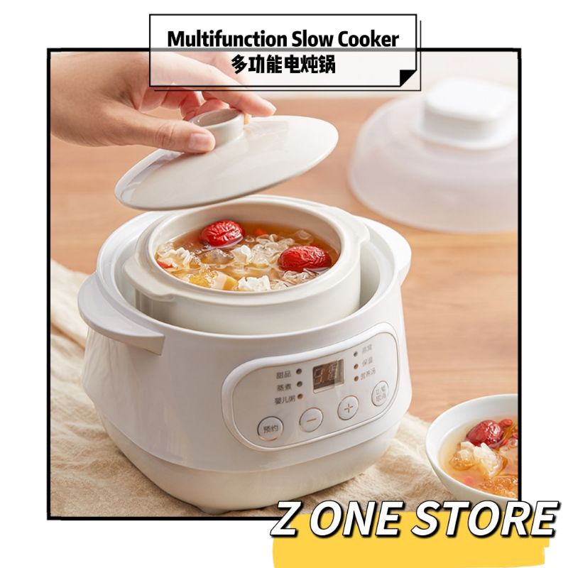 🦁1L Electric Slow Cooker Ceramic Inner Pot Baby Porridge/Soup/Bird Nest Steam Cooker Electric Stew Pot With Steamer Rack