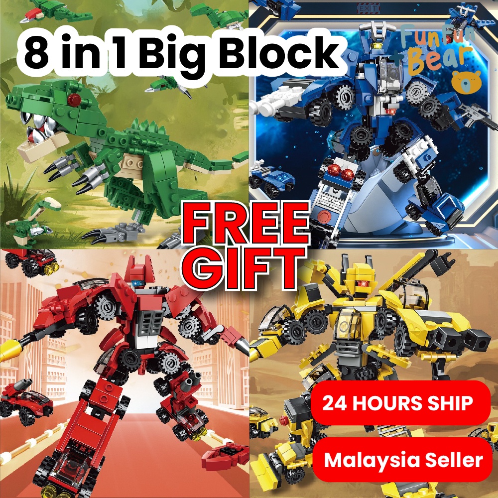 8 in 1 Dinosaur Truck Building Blocks Block Toy Children Educational Police Toys for Boys bricks mainan budak lelaki