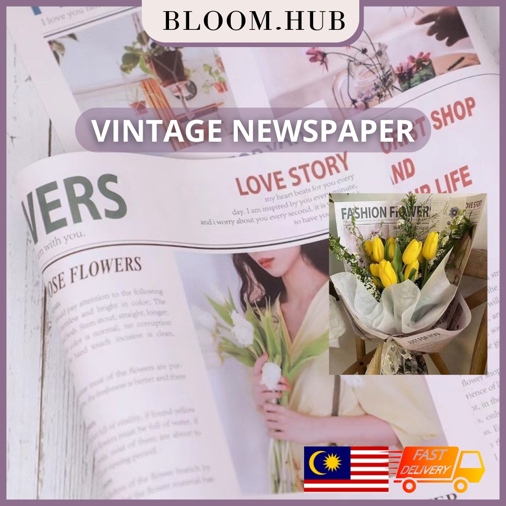 Bloom.hub ENGLISH Ins Vintage Newspaper Flower Wrapping Paper Korean