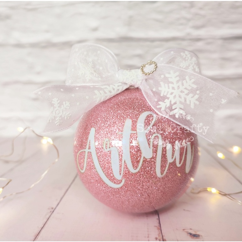 LIMITED EDITION Personalized name Pink Glitter Christmas bauble, xmas ornament name, xmas deco