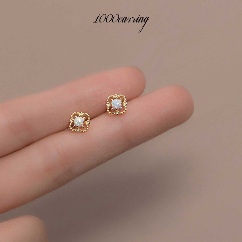 1000earring 925 Sterling Silver Dainty Opal Stud Earrings - Gold