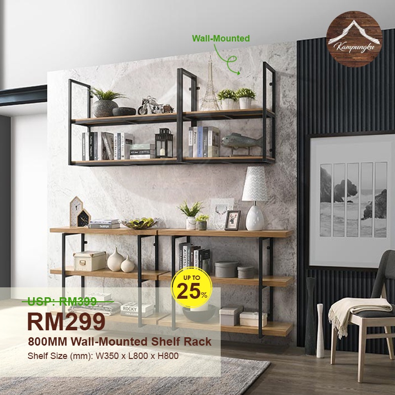 Kampungku 800 mm Multipurpose Hanging book Metal / Wall Mounted