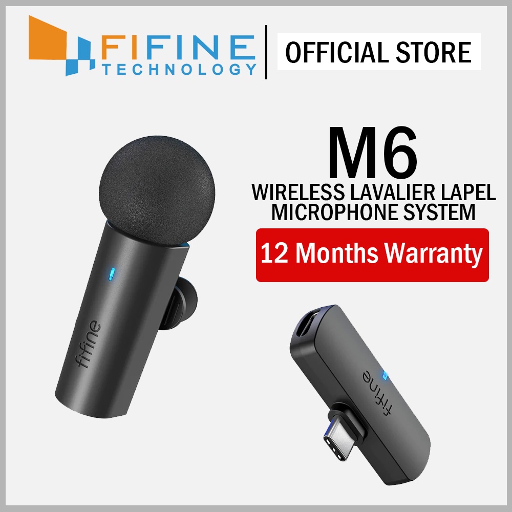 FIFINE M6 Wireless Lavalier Lapel Microphone System for Phones/Tablets