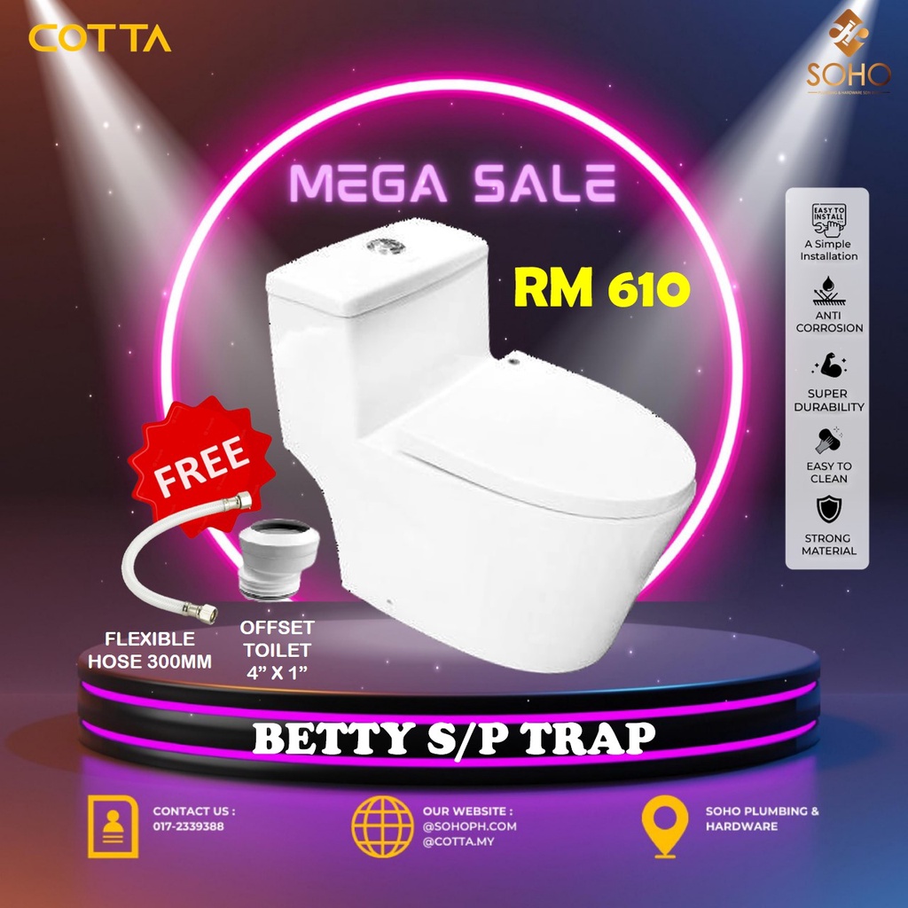 COTTA Betty One Piece Wash Down Water Closet Toilet Bowl Mangkuk Tandas