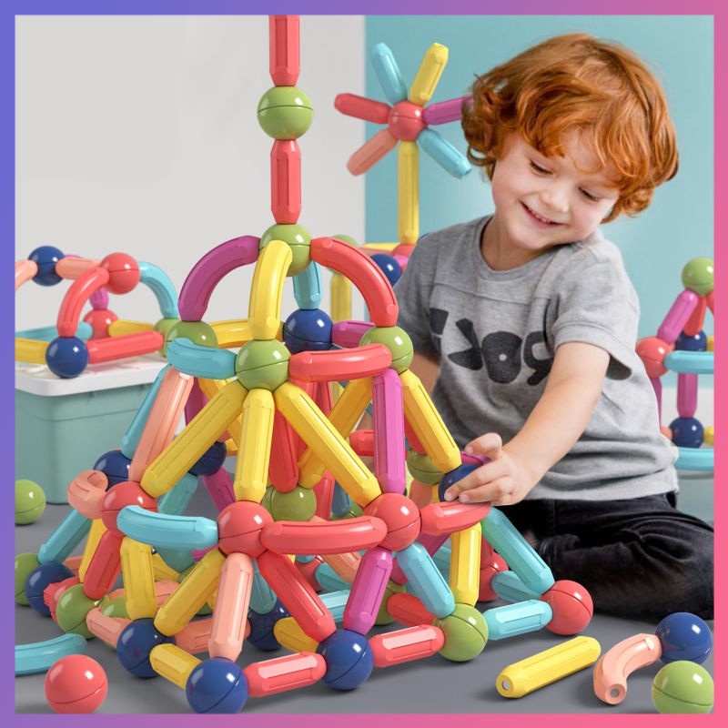 Magnetic Toys 108PCS Kids Magnetic Stick Balls Building Blocks toy With Storage Box 3D Geometry Learning Sensory Construction Blok Panjang