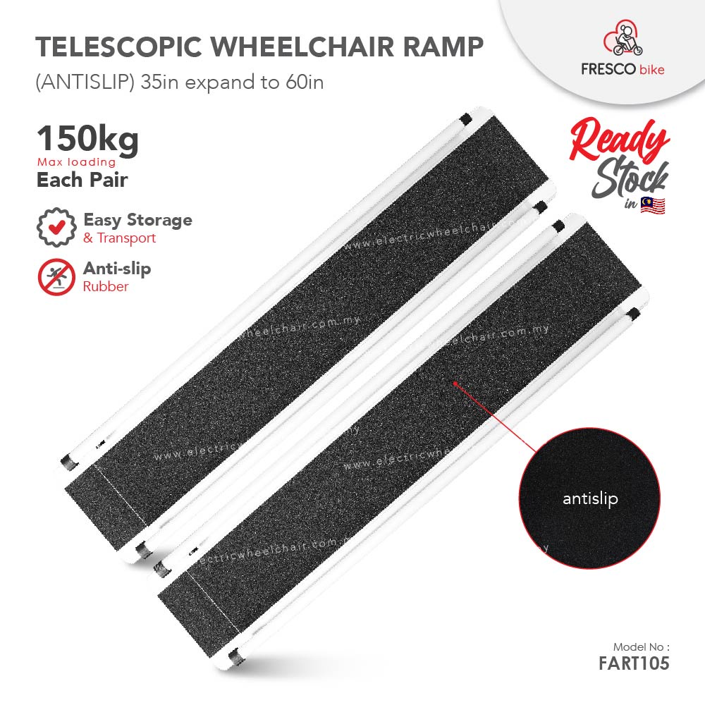 FART105 Telescopic Aluminium Wheelchair Ramp 150kg Capacity each pair Electric Wheelchair ramp 35 x 7.5inch