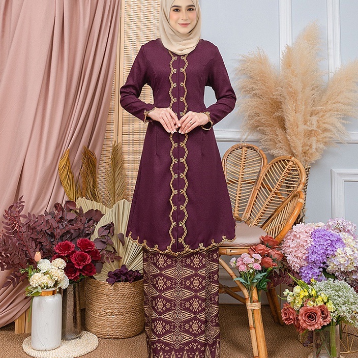 Baju Kebarung Modern Baju Labuh Sulam Ironless Kurung Nikah Tunang